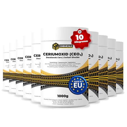 Ceriumoxid (Ceroxid, CeO₂) Glaspolitur – 10 x 1000 g Polierpulver – Kratzerentferner für Glas, Scheinwerfer, Windschutzscheibe, Spiegel & Acrylglas – Profi Poliermittel – MRM CHEMICALS von MRM Chemicals