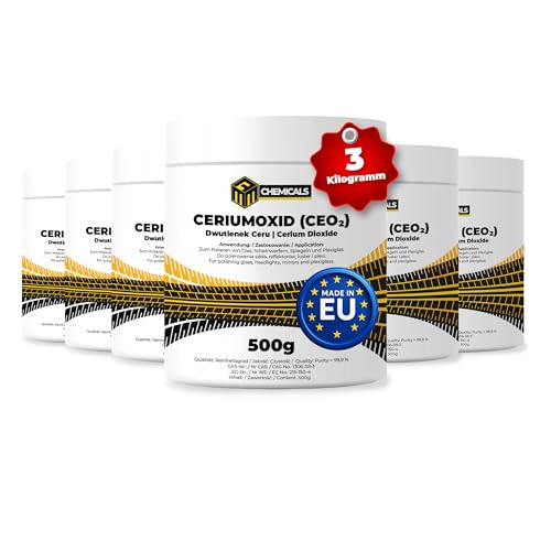Ceriumoxid (Ceroxid, CeO₂) Glaspolitur – 6 x 500 g Polierpulver – Kratzerentferner für Glas, Scheinwerfer, Windschutzscheibe, Spiegel & Acrylglas – Profi Poliermittel – MRM CHEMICALS von MRM Chemicals