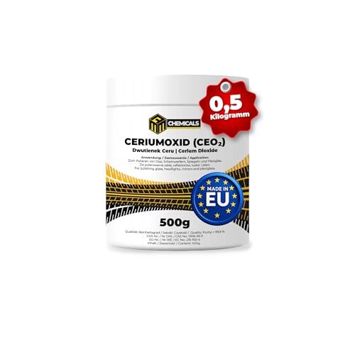 Ceriumoxid (Ceroxid, CeO₂) Glaspolitur – 1 x 500 g Polierpulver – Kratzerentferner für Glas, Scheinwerfer, Windschutzscheibe, Spiegel & Acrylglas – Profi Poliermittel – MRM CHEMICALS von MRM Chemicals