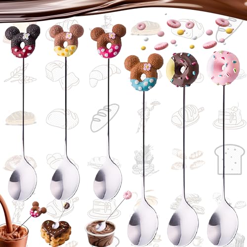 Aatpuss 6 Stücke Cartoon Kaffeelöffel, Cartoon Niedlicher Kaffeelöffel Aus Edelstahl, Löffel-Set Donut Niedliche Form, Cartoon-Dessertlöffel In Lebensmittelqualität Zum Umrühren Von Tee Und Kaffee von Aatpuss