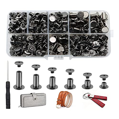 MRNHA 150 Sets Chicago-Schrauben, Sortiertes Set, 6 GrößEn, Runde Flachkopf-Ledernieten, M5-Chicago-Bindungsschrauben zum Dekorieren, Schwarz von MRNHA