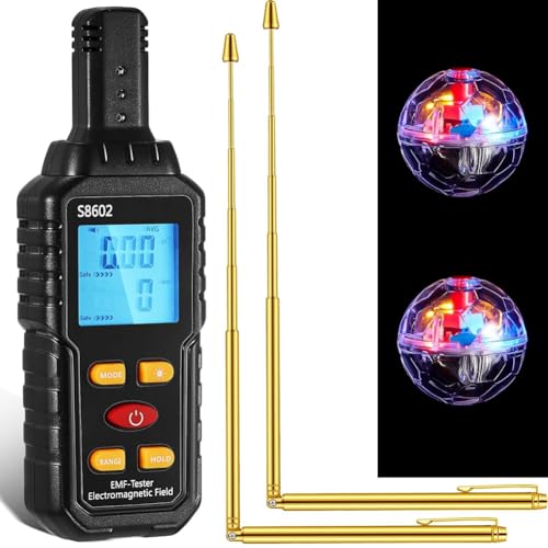 MRNHA Geisterjagd-Ausrüstungsset, 1 EMF-Strahlungsdetektor, 2 LED-Katzenkugeln, 2 Kupferschienenstangen, Metall-Katzenkugeln, Geisterjagd, 5 Stück von MRNHA