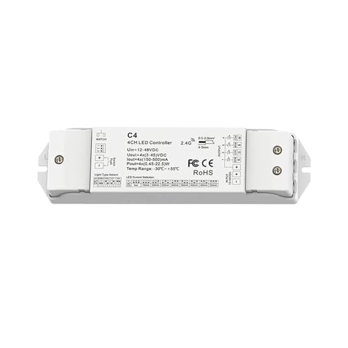 MRNUPLUM 1PCS Push-Dimmer 2,4G Hz 4CH C4 RGB RGBW LED-Dimmer CC-Controller LED-Controller geeignet for einfarbige/zweifarbige/RGB/RGBW-LED-Lichtleiste DC12-48V(C4(150-500mA) RGB) von MRNUPLUM