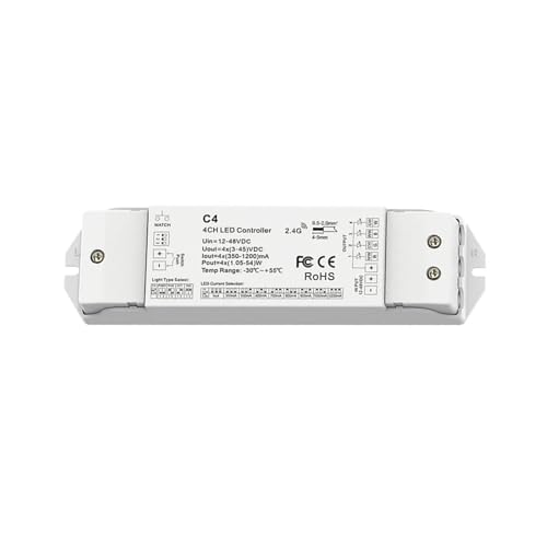 MRNUPLUM 1PCS Push-Dimmer 2,4G Hz 4CH C4 RGB RGBW LED-Dimmer CC-Controller LED-Controller geeignet for einfarbige/zweifarbige/RGB/RGBW-LED-Lichtleiste DC12-48V(C4(350-1200mA) RGB) von MRNUPLUM