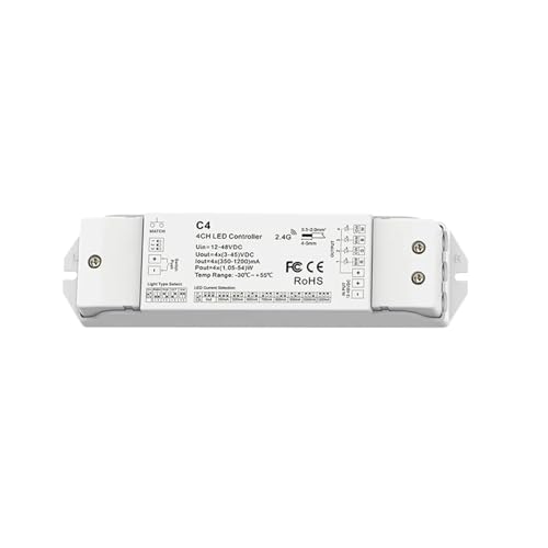 MRNUPLUM 1PCS Push-Dimmer 2,4G Hz 4CH C4 RGB RGBW LED-Dimmer CC-Controller LED-Controller geeignet for einfarbige/zweifarbige/RGB/RGBW-LED-Lichtleiste DC12-48V(C4(350-1200mA) RGBW) von MRNUPLUM