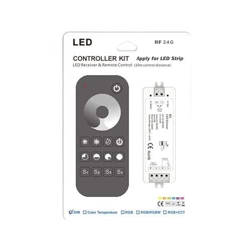 MRNUPLUM 2,4 G kabelloser LED-Lichtleisten-Controller, 0–10 V, PWM-LED-Dimmer for einfarbige/farbige LED-Lichtleisten oder Module RT1+V1, 4 Szenenspeicher(RT1 and V1) von MRNUPLUM