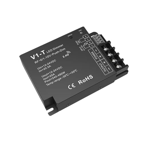 MRNUPLUM 2,4 G kabelloser LED-Lichtleisten-Controller, 0–10 V, PWM-LED-Dimmer for einfarbige/farbige LED-Lichtleisten oder Module RT1+V1, 4 Szenenspeicher(V1-T) von MRNUPLUM