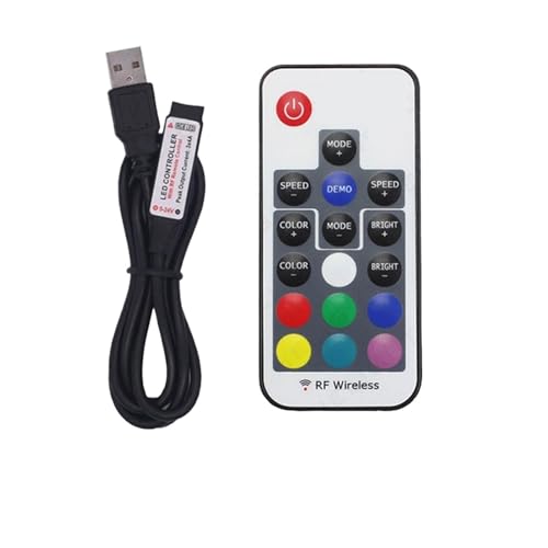 MRNUPLUM DC5-24V 17-Tasten LED Dimmer Fernbedienung Mini USB Weiß/Schwarz/DC Controller for 5050 RGB Farbleiste(USB Back) von MRNUPLUM