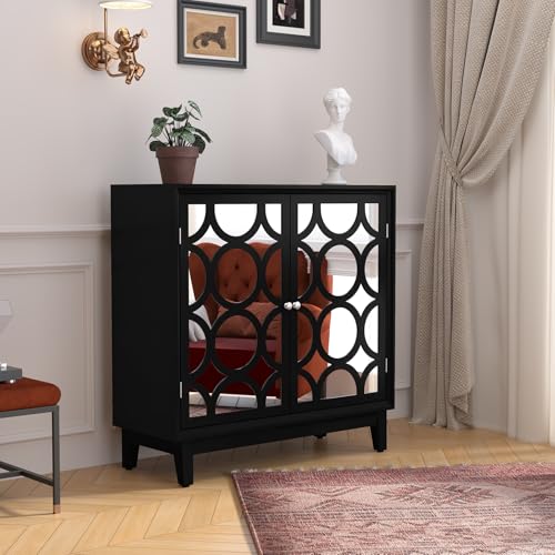 MROJISC Sideboard mit Spiegeltüren, Kommode Sideboard Wohnzimmer Schrank Aufbewahrungsschrank Küchenschrank Komodenschrank-Schwarz von MROJISC
