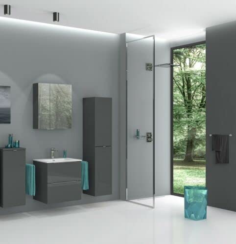 NAKA Badmöbel Set mit Keramik Waschtisch Spiegelschrank Hochschrank & Unterschrank | Bad Möbel Modern Set aus Spanplatten & MDF | Badezimmermöbel Set Grau Hochglanz Soft-Close Badezimmer von NAKA