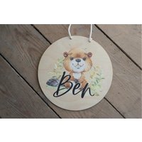 Namensschild Kinderzimmer Mit Biber | Türschild Holzschild Babyzimmer Baby Junge Mädchen Personalisiert Geschenk Geburt Geburtstag von MRSDECODE