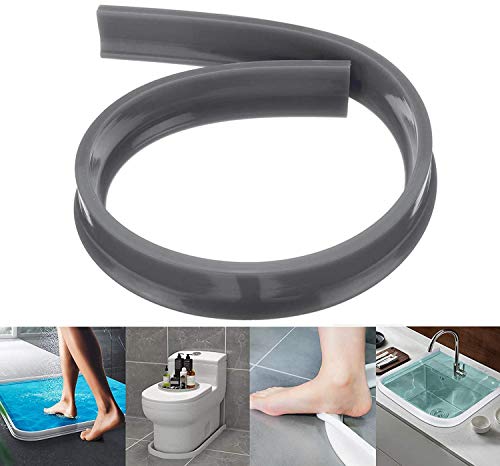 Zusammenklappbarer Duschschwellen-Wasserdamm, Dusche Bad Boden Dichtung Wasserdamm Duschschwelle Barriere-Wasserstopper, Flexibler Silikon-Wasserdurchflussstop (100cm/39.4in,Grau) von MRSHANG