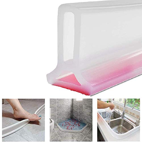 Zusammenklappbarer Duschschwellen-Wasserdamm, Dusche Bad Boden Dichtung Wasserdamm Duschschwelle Barriere-Wasserstopper, Flexibler Silikon-Wasserdurchflussstop (100cm/39.4in,Transparent) von MRSHANG