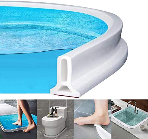 Zusammenklappbarer Duschschwellen-Wasserdamm, Dusche Bad Boden Dichtung Wasserdamm Duschschwelle Barriere-Wasserstopper, Flexibler Silikon-Wasserdurchflussstop (100cm/39.4in,Weiß) von MRSHANG