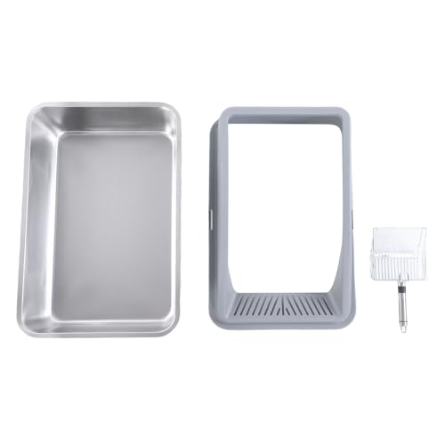 MRSTORY Edelstahlkatze Katzentoilette Offener Oberer Oberer Größe Erhöhter Zaun Multifunktional Kitty Müllschale für Große Katzen Multi -Katzen -Haushalte (Dunkelgrau) von MRSTORY