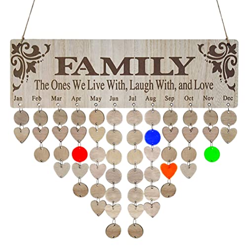 MRSTORY Familie Geburtstagskalender Holz DIY Wand Hanging Board Geburtstagserinnerung Plakette mit 100 Tags für Home Office Decor Geschenke für Mama Vater Weihnachtsmutter Tag Tag (JM01047) von MRSTORY