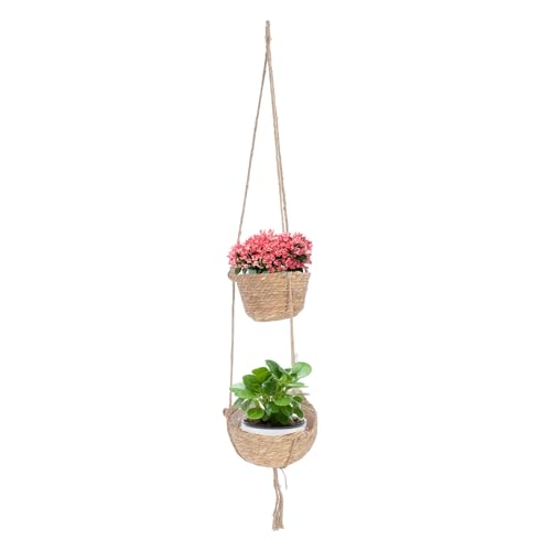 MRSTORY Gewebter Hängender Korb Rustikaler 2 -Stufe Hanf Seil Wand Hanging Blumenkorb Organisator für Wohnzimmer Schlafzimmer Strohmaterial Großer Kleiner Größe von MRSTORY