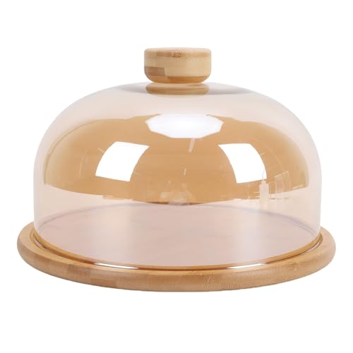 MRSTORY Holzkuchenständer mit Glas Dome Deckel Runden Servingplatten Tablett für Obstkuchen Käse Wüsten Vorspeisen Küche Essfeier Hochzeit Hochzeit (Bernstein) von MRSTORY
