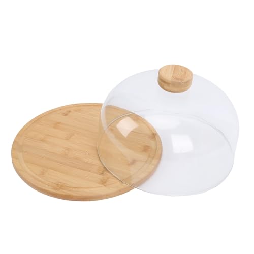 MRSTORY Holzkuchenständer mit Glas Dome Deckel Runden Servingplatten Tablett für Obstkuchen Käse Wüsten Vorspeisen Küche Essfeier Hochzeit Hochzeit (Transparent) von MRSTORY