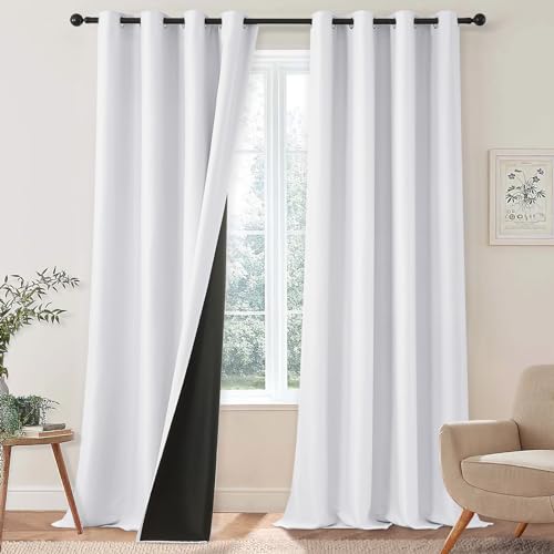 MRTREES 100% Blickdichte Vorhänge Weiß Thermovorhänge Gegen Kälte Dicker Stoff Wärme Vorhang Wohnzimmer Gardinen mit Ösen 2er Set Verdunkelungsvorhang Blackout Curtain, 200 cm Lang, 140 cm Breit von MRTREES