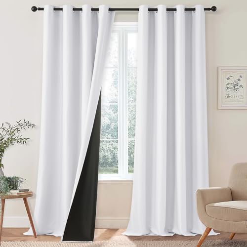 MRTREES 100% Blickdichte Vorhänge Weiß Thermovorhänge Gegen Kälte Dicker Stoff Wärme Vorhang Wohnzimmer Gardinen mit Ösen 2er Set Verdunkelungsvorhang Blackout Curtain, 240 cm Lang, 140 cm Breit von MRTREES