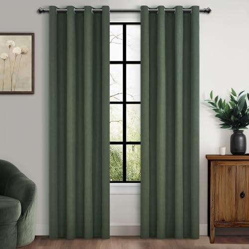 MRTREES 100% Blickdichte Vorhänge mit Ösen Leinenoptik Schlafzimmer Verdunklungsvorhänge 2er Set, Vorhang Lichtundurchlässig 225 cm Lang Gardinenschals Wohnzimmer 140 cm Breit, Oliv-grün von MRTREES