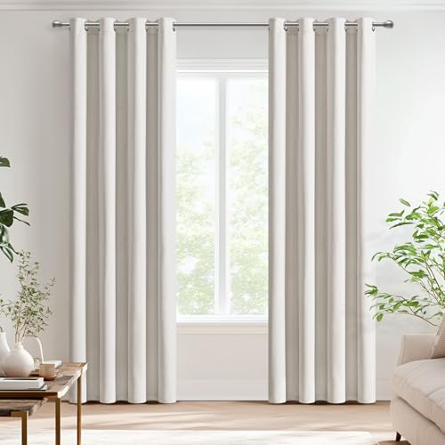 MRTREES 100% Gardinen Blickdicht Leinenoptik Thermo Gardinen mit Ösen 2er Set für Wohnzimmer Schlafzimmer Modern, Verdunklungsvorhänge 200 cm Lang, Vorhang Verdunkelung 132 cm Breit, Naturfarbe von MRTREES