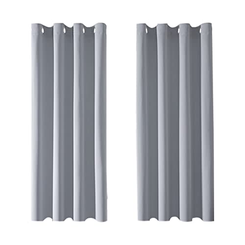MRTREES Vorhang Blickdicht Gardinen Thermovorhang mit Ösen Verdunklungsvorhang Ösenschal Vorhänge Kurz Modern 122×140cm(H×B) Hellgrau 2er Set für Hotels Büros Wohnzimmer Schlafzimmer Kinderzimmer von MRTREES