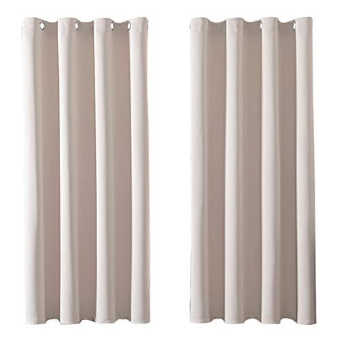 MRTREES Vorhang Blickdicht Gardinen Thermovorhang mit Ösen Verdunklungsvorhang Ösenschal Vorhänge Kurz Modern 122×140cm(H×B) Beige Creme 2er Set für Büros Wohnzimmer Schlafzimmer Kinderzimmer von MRTREES