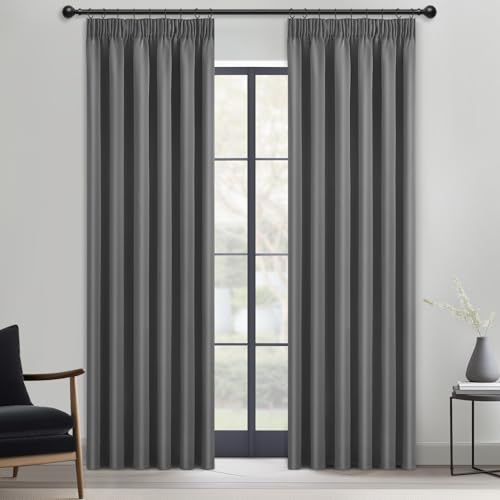 MRTREES Blackout Vorhang vorhänge 225 cm lang gardinen modern Vorhang 140 cm breit vorhänge grau küchenfenster gardinen für Wohnzimmer Schlafzimmer Küchen jugendzimmer Junge 2er Set von MRTREES