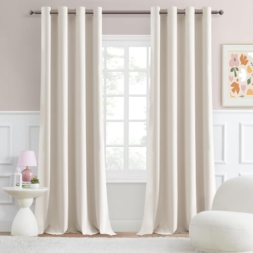 MRTREES Extra Lange Gardinen und Vorhänge Wohnzimmer Modern Hellbeige 2er Set, Vorhang Creme Blickdicht mit Stange 300 cm Lang, 140 cm Breit, Ösen Gardinen Schlafzimmer Thermogardinen von MRTREES