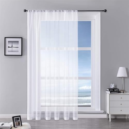 MRTREES Gardine 300cm breit Weiß Halbtransparent Extra Breite Boho Voile Gardinen 245cm lang Modern 1er Set Vorhänge Durchsichtig kinderzimmer mädchen Weiss für Stangendurchzug von MRTREES