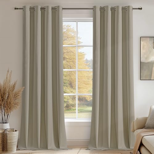 MRTREES Gardine Blickdicht Leinen Thermogardine Wärmeisolierend Gardinen mit Ösen 2er Set, 260 cm Lang, 132 cm Breit, 100% Verdunklungsvorhänge für Schlafzimmer Wohnzimmer Blackout Curtains von MRTREES