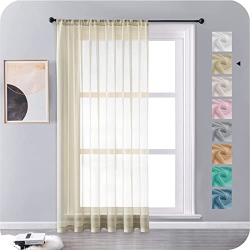 MRTREES Gardinen 200 cm breit Transparent Beige Extra Breite gardinen 160cm lang mit kräuselband 1er Set Halbtransparente Vorhänge für Wohnzimmer Schlafzimmer Küchen Jugendzimmer Junge und Store von MRTREES