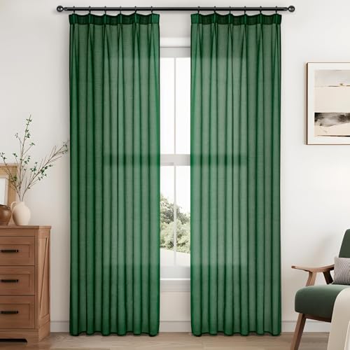 MRTREES Gardinen Grün Transparent Kräuselband Boho Vorhänge für Gardinen Schienensystem 200X140cm (HxB) 2er Set für Küchenfenster Schlafzimmer Wohnzimmer und Kinderzimmer Junge von MRTREES
