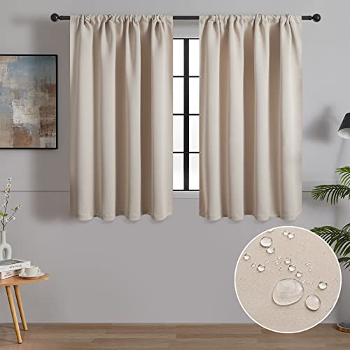 MRTREES Gardinen Kurz Verdunklungsvorhänge Vorhang Blickdicht Küchengardinen 2er Set Scheibengardine Dekoschal für Wohnzimmer Schlafzimmer 160x60cm(HxB) Beige Vorhänge von MRTREES