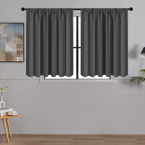 MRTREES Gardinen Kurz Verdunklungsvorhänge Vorhang Blickdicht Küchengardinen 2er Set Scheibengardine Dekoschal für Wohnzimmer Schlafzimmer 60x120cm(HxB) Anthrazit Vorhänge von MRTREES