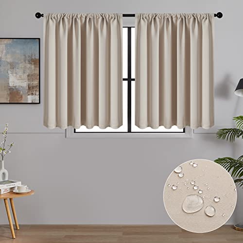 MRTREES Gardinen Kurz Verdunklungsvorhänge Vorhang Blickdicht Küchengardinen 2er Set Scheibengardine Dekoschal für Wohnzimmer Schlafzimmer 60x90cm(HxB) Beige Vorhänge von MRTREES