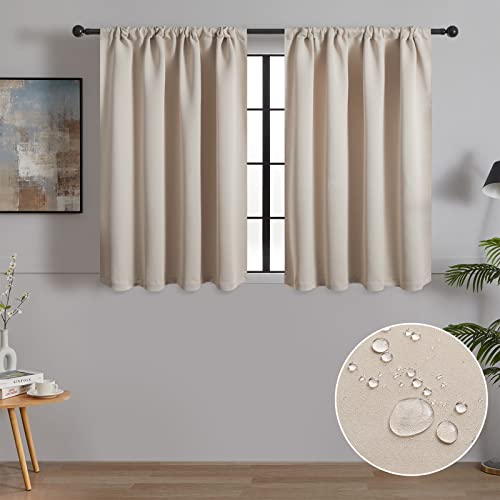 MRTREES Gardinen Kurz Verdunklungsvorhänge Vorhang Blickdicht Küchengardinen 2er Set Scheibengardine Dekoschal für Wohnzimmer Schlafzimmer 90x60cm(HxB) Beige Vorhänge von MRTREES