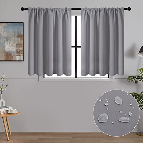 MRTREES Gardinen Kurz Verdunklungsvorhänge Vorhang Blickdicht Küchengardinen 2er Set Scheibengardine Dekoschal für Wohnzimmer Schlafzimmer 90x60cm(HxB) Hellgrau Vorhänge von MRTREES