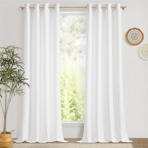 MRTREES Gardinen Leinenoptik mit Ösen Wohnzimmer Modern Vorhang Weiss Halbtransparent Ösenschal 2er Set, 225 cm Lang, 140 cm Breit, Gardine Leinen Weiß Schlafzimmer Curtains Living Room von MRTREES