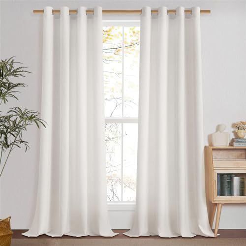 MRTREES Gardinen Schlafzimmr Landhausstil Halbtransparente, Leinen Vorhang mit Ösen 2er Set 200cm Lang, Boho Gardinen Leinenoptik 140cm Breit, Elfenbeinweiß, Linen Curtains for Living Room Bedroom von MRTREES