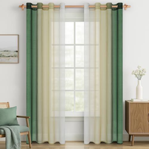 MRTREES Gardinen Voile mit Ösen Transparente 2er Set Farbverlauf Olivgrün, Vorhänge Durchsichtig 245 cm Lang 140 cm Breit Vorhang Ösenschal für Wohnzimmer Modern Schlafzimmer von MRTREES