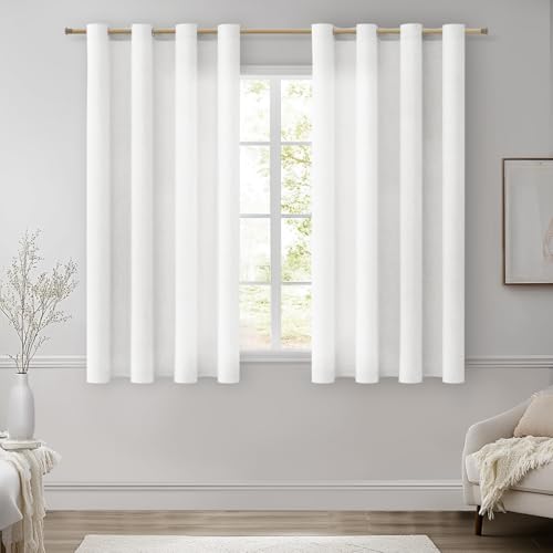 MRTREES Gardinen Weiß Leinenoptik Wohnzimmer Modern Kurz Vorhänge Weiss Halbtransparent 2er Set, 160 cm Lang, 140 cm Breit, Vorhang mit Ösen Schlafzimmer Fenster Gardine von MRTREES