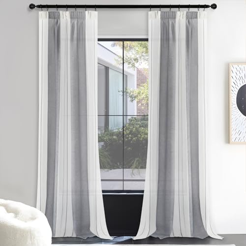 MRTREES Gardinen Wohnzimmer Halbtransparent Vorhänge Grau und Weiß 2er Set 260x140 cm Curtains Window Curtain Gardinen mit Kräuselband Streifen von MRTREES