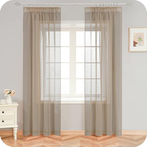 MRTREES Gardinen Wohnzimmer Kräuselband Beige 235x140cm (HxB) 2 Stück Bistro Voile Gardine Küche Transparent Gardine Landhaus für Wohnzimmer, Küche, Kinderzimmer und Living Room von MRTREES