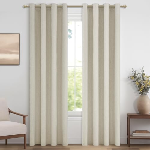 MRTREES Gardinen Wohnzimmer Modern Leinenoptik 100% Blickdicht 2er Set, Verdunklungsvorhänge mit Ösen 240 cm Lang 140 cm Breit Blackout Curtain Schallschutz Vorhang Schlafzimmer, Naturfarben von MRTREES