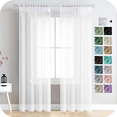 MRTREES Gardinen weiß transparent kräuselband Stores Gardinen kurz 225X140cm (HXB) Schlaufenschals 2er Set Vorhänge in Leinenoptik für Wohnzimmer Schlafzimmer Mädchen Jugend Curtains von MRTREES