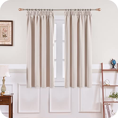 MRTREES Gardinen mit Kräuselband Vorhang Blickdicht Beige kurz verdunkelung 137X117cm (HXB) Schlaufenschals 2er Set Schienensystem für Wohnzimmer Schlafzimmer Mädchen Jugend Curtains von MRTREES