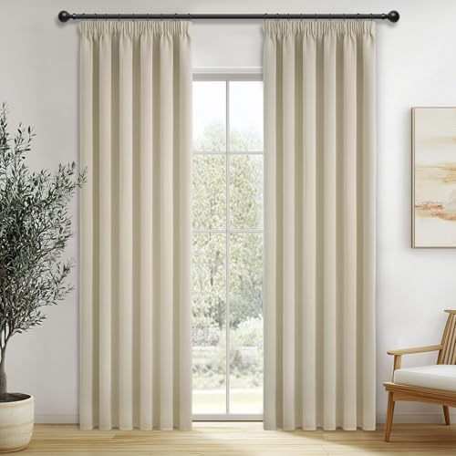 MRTREES Gardinen mit Kräuselband Vorhang Blickdicht Beige kurz verdunkelung 225X140cm (HXB) Schlaufenschals 2er Set Schienensystem für Wohnzimmer Schlafzimmer Mädchen Jugend Curtains von MRTREES